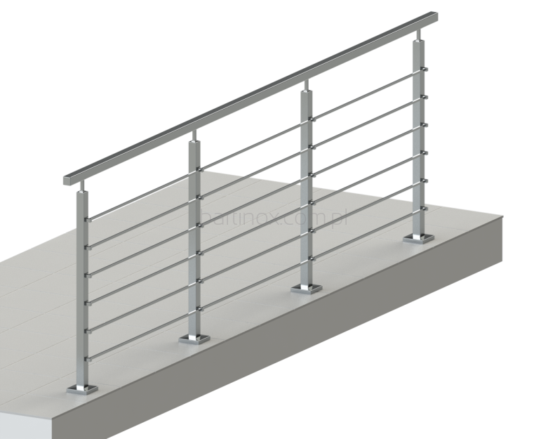 Balustrada dł.1mb, System 40X40 mm, 6 prętów poziomych  Ø12 lub 10x10 mm  , Satyna wys.100 cm ,mocowanie z boku 