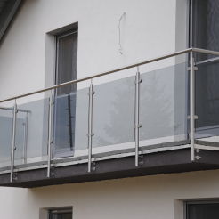 Edelstahl Geländer , Aisi 304 mit Graphitglas, satiniert, seitliche Befestigung